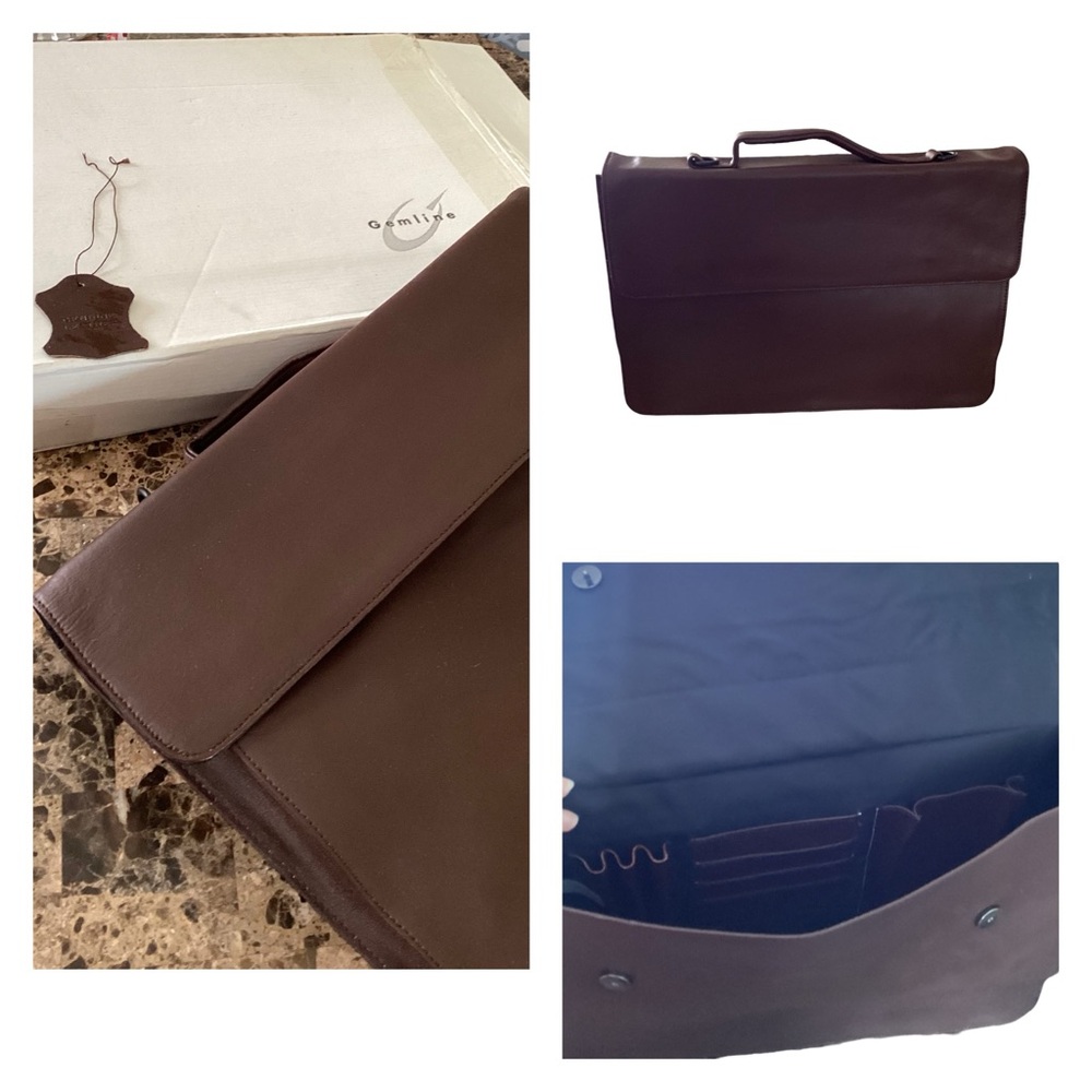 🌺 NIB Gemline Brown Leather Briefcase